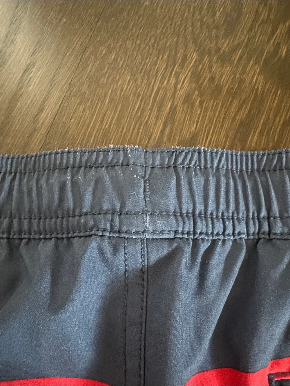 Fair Harbor Navy and Red Striped Kids Swim Trunks